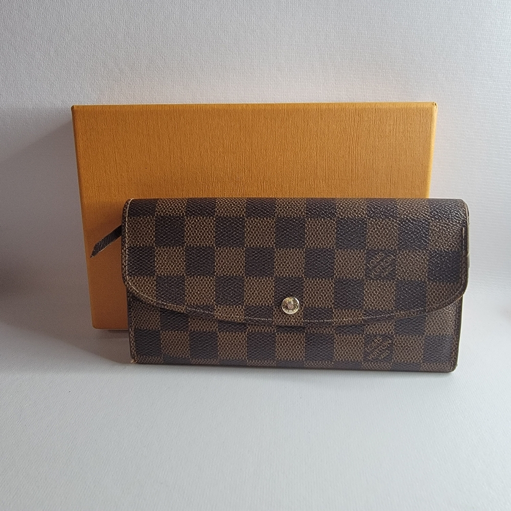LOUIS VUITTON Emelie Damier Ebene Leather Long Wallet